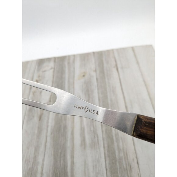 Vintage Flint Arrowhead Stainless USA Serving Meat Fork 11" Wood Handle USA - Picture 7 of 8